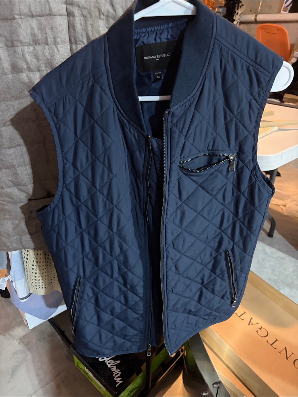 Banana Republic Quilted Navy Zip-Front Vest
